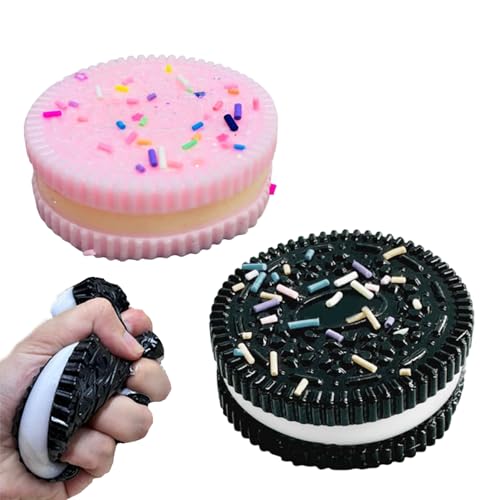 2 Stücke Keks Stressball,Antistressball Kinder Ultraweiches,Stressball Erwachsene Squishies,Anti Stress Ball,Antistress Spielzeug Oreo-Stil,Squishy Biscuit Toys für Arbeit Stressabbau(Schwarz,Rosa) von BinXiaoQin