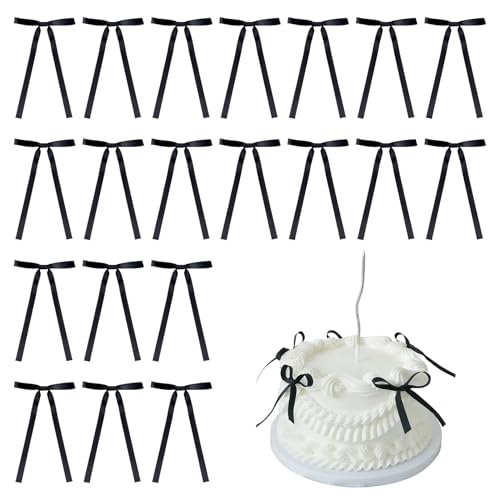 20 Stück Cupcake-Topper mit Schleife,Schwarze Schleifen Bows Partydekoration,Kleine Schleifen für Torte mit Bow,Tortendeko Schleife Schwarz,Deko für Torten Satinband,Schwarze Schleifen Deko Torte von BinXiaoQin