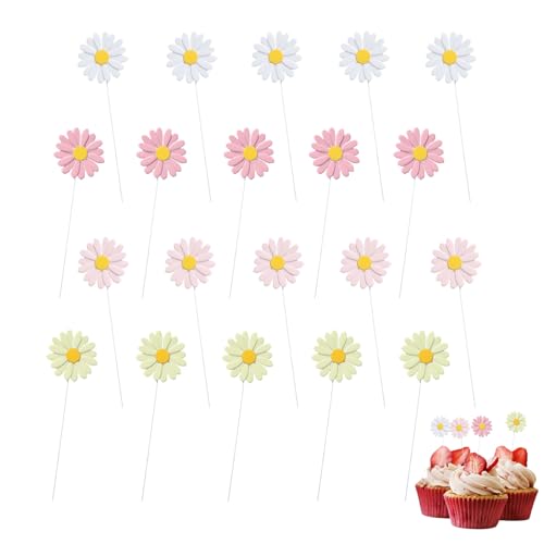 20 Stück Gänseblümchen Tortendeko,Gänseblümchen Deko,Tortendeko Blumen Deko Geburtstag Decorations,Kuchendeko Geburtstag Wildflower,Muffin Deko Party,Mehrfarbig Cupcake Topper Kinder von BinXiaoQin