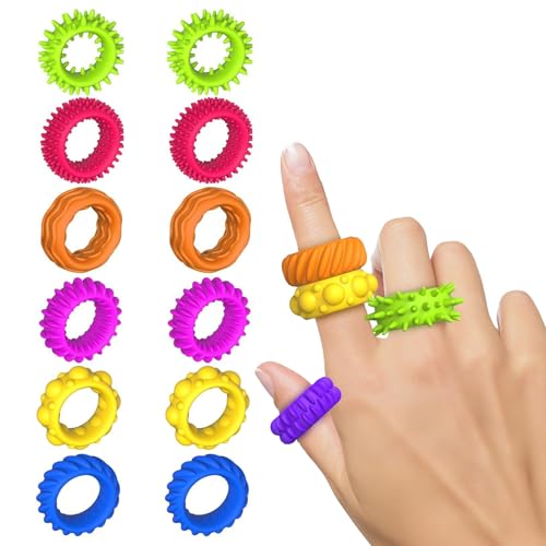 12 Stück Sensorik Spielzeug Stress,Autismus Spielzeug Ringe Erwachsene,Klassenzimmer Finger Hilfsmittel,Sensorik Akupressur Spinner,Anti Anxiety Toy Adhs Sensory Toys,Massageringe Fidget Ring Kinder von BinXiaoQin