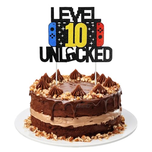 Videospiel Tortendeko Geburtstag,10 Geburtstag Junge Videospiel Cupcake Topper,geburtstag 10 Jahre Junge Glitzer Gaming Deko,Minecraft Cake Topper,Kindergeburtstag Spielkonsolen Thema Tortendeko von BinXiaoQin