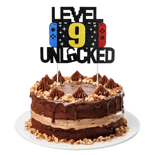 Videospiel Tortendeko Geburtstag,9 geburtstag junge Videospiel Cupcake Topper,geburtstag 9 jahre junge Glitzer Gaming Deko,Minecraft Cake Topper,Kindergeburtstag Party Spielkonsolen Thema tortendeko von BinXiaoQin