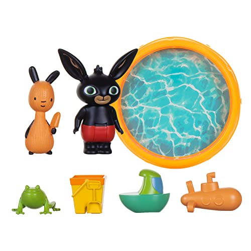 Bing Spielset mit Pool und Figur Baue die Welt Spielset mit beweglichen Figuren, Pool und Zubehör Spielset kompatibel mit der Reihe von Bing