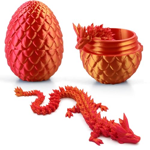 3D Printed Dragon in Egg, Mystery Crystal Drachen Modell Figuren, Realistische Gedruckter Drachen Kristalldrachenspielzeug, Beweglicher Fidget Dracheneier fur Home Desk Decor Ornament (Laser Red) von Binggunyo