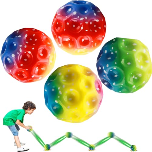 4 Stück Astro Jump Ball, Galaxy Ball Gummiball, Estro Jump Ball, Moon Ball Hohe Springender Gummiball, Spaceball Super High Bouncing Sprünge Gummiball für Kinder Party Gift von Binggunyo