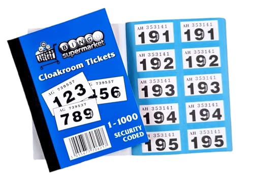 Bingosupermarket Tombola-Tickets 1-1000 Garderobentickets, verschiedene Farben, umrandet, Blau von Bingosupermarket