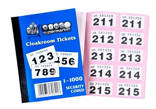 Bingosupermarket Tombola-Tickets 1-1000 Garderobentickets, verschiedene Farben, umrandet, Rosa von Bingosupermarket