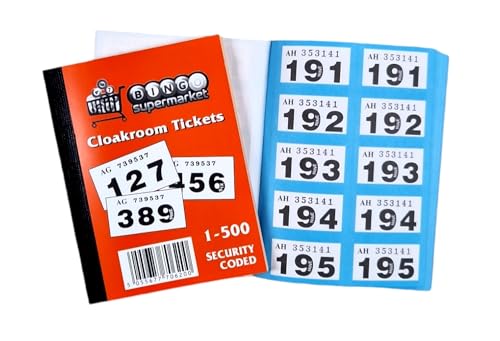 Bingosupermarket Tombola-Tickets 1-500 Garderobe, verschiedene Farben, umrandet (blau) von Bingosupermarket