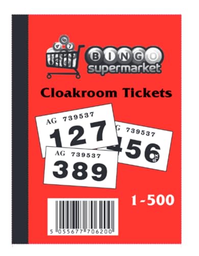 Bingosupermarket Tombola-Tickets 1-500 Garderobe, verschiedene Farben, umrandet (rot) von Bingosupermarket
