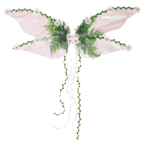 Biniveil Mädchen Feenflügel | Rollenspiel Schmetterlingsflügel Mit 3D Blüten und Blättern | Kreatives Verkleidungszubehör Für Damen Und Kinder Cosplay Karneval Halloween von Biniveil