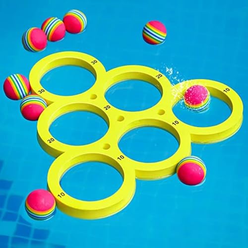 Biniveil Pool Schwimmende Wurfspiele | Pool-Ball-Wurfspiel | Schwimmende Schaumstoffringe | Pool Spielzeug Erwachsene | Mit 10 Bällen | Poolwasserspielzeug Für Erwachsene, Kinder & Familie von Biniveil