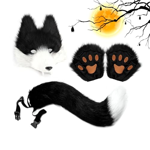 Biniveil Wolfsschwanz und Ohren | Wolf Kostüm Verkleidung aus Kunstfell | Damen Cosplay Tier Party Kleidung für Karneval Halloween Weihnachten | Rollenspiel Maskerade Kostümparty Biniveil Wolfsschwanz und Ohren | Wolf Kostüm Verkleidung aus Kunstfell | Damen Cosplay Tier Party Kleidung für Karneval Halloween Weihnachten | Rollenspiel Maskerade Kostümparty von Biniveil