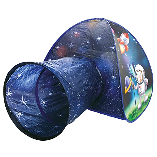 Bino Zelt mit Tunnel für Kinder ab 3 Jahre, Kinder-Kuppelzelt in Astronaut-Design mit Spieltunnel, Kinderspielzeug (Spieltunnel & Zelt können auch getrennt bespielt Werden, aus 100% PES), Blau von Bino world of toys