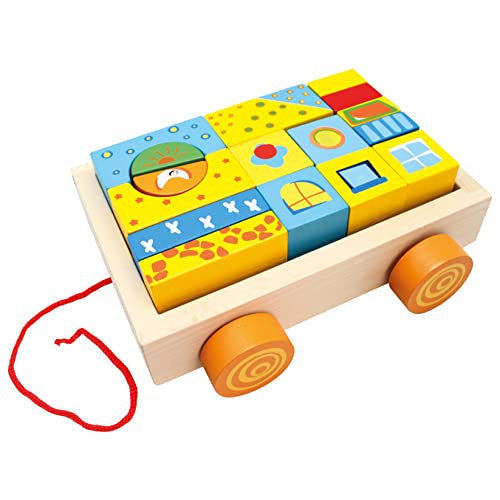 Bino Klötzchenwagen, Spielzeug für Kinder ab 1 Jahr, Motorikspielzeug, Kinderspielzeug (19 teilig, bunte Klötzchen in verschiedenen Formen, Größen & Farben zum Bauen, Holzspielzeug), Mehrfarbig von Bino world of toys