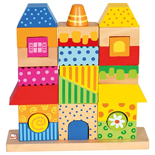 Bino Steckhaus, Spielzeug für Kinder ab 3 Jahre (Motorikspielzeug mit Unterlage aus Holz, buntes Holzspielzeug, inklusive 26 unterschiedliche Formen, hochwertiges Kinderspielzeug), Mehrfarbig von Bino world of toys