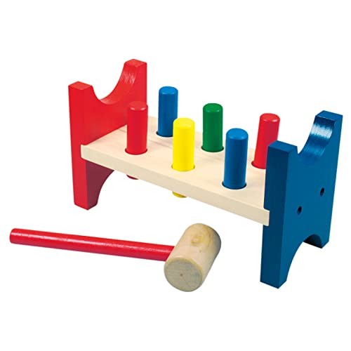 Bino 82134 Klopfbank TOC Hammer-Klopf-Spiel Motorikspiel aus Holz Spielzeug für Kinder ab 18 Monate (8-Teilig, besonders robust, Maße: 21,5 x 9 x 12 cm, inkl.: Holzhämmerchen), Natur/Bunt, Mehrfarbig von Bino world of toys