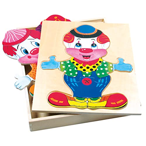 Bino Ankleidepuzzle Friedo, Spielzeug ab 3 Jahren (buntes Kleiderwechseln des Clowns, für Jungen & Mädchen, hochwertiges Holzspiel, inkl. Holzbox, 32-teilig, Größe: 30x30x10 cm), Mehrfarbig von Bino world of toys