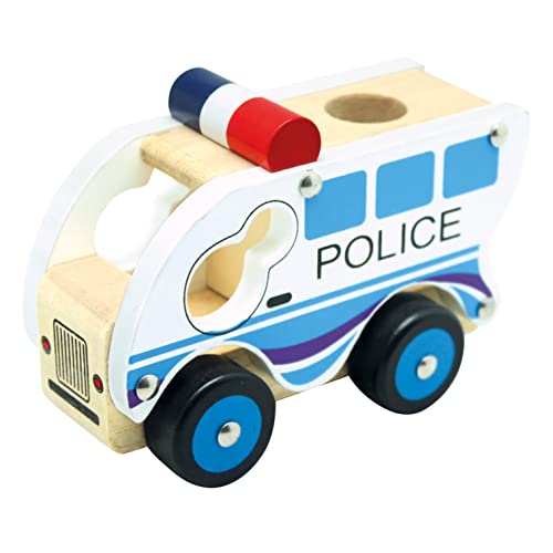 Bino Holzauto Polizei, Spielzeug für Kinder ab 12 Monate, Kinderspiel (Holzspielzeug mit Reifen, robustes Material, Motorikspielzeug zur Förderung kindlicher Fähigkeiten, Spielzeug aus Holz), Blau von Bino world of toys