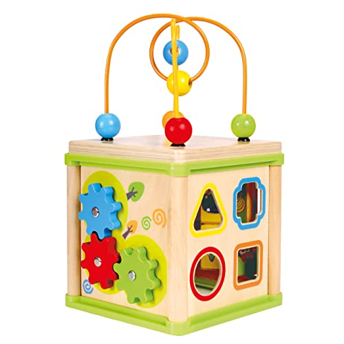 Bino Motorikwürfel 5in1, Spielzeug für Kinder ab 1 Jahr, Kinderspielzeug (fünf Spielformen, hochwertiges Holzspielzeug zur Förderung der feinmotorischen Fähigkeiten, kindgerechtes Design), Mehrfarbig von Bino world of toys
