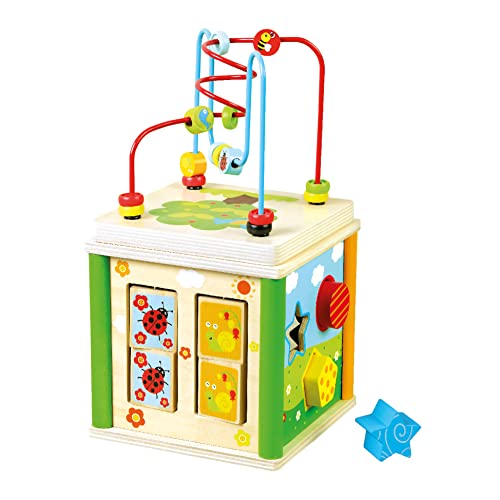 Bino Motorikwürfel 5in1, Spielzeug für Kinder ab 1 Jahr (fünf Spielformen, hochwertiges Holzspielzeug zur Förderung der feinmotorischen Fähigkeiten, kindgerechtes Design), Bunt von Bino world of toys