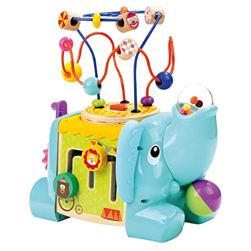 Bino Motorikwürfel Elefant, Spielzeug für Kinder ab 1,5 Jahre (Holzspielzeug mit 5 verschiedenen Spielmöglichkeiten, fördert die motorischen Fähigkeiten, kindgerechtes Design), Mehrfarbig von Bino world of toys