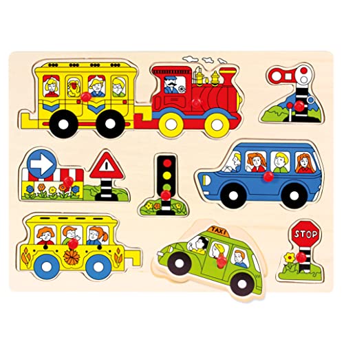 Bino Steckpuzzle Verkehr, Kinderspielzeug (9-teiliges Spielzeug für Kinder mit griffigen Kunststoff-Knöpfen, Motorikspielzeug zur Förderung kindlicher Fähigkeiten, kindgerechtes Design), Mehrfarbig von Bino world of toys