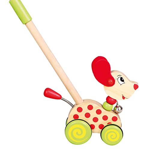 Bino World of Toys Schiebetier Hund aus Holz, Spielzeug für Kleinkinder ab 18 Monaten, Schiebespielzeug zur Förderung kindlicher Fähigkeiten mit einem Holzgriff von 48 cm, Mehrfarbig von Bino world of toys