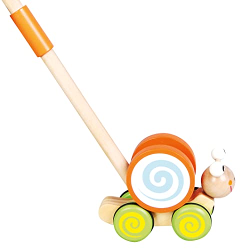 Bino World of Toys Schiebetier Schnecke aus Holz, Spielzeug für Kleinkinder ab 18 Monaten, Schiebespielzeug zur Förderung kindlicher Fähigkeiten mit einem Holzgriff von 48 cm, Mehrfarbig von Bino world of toys