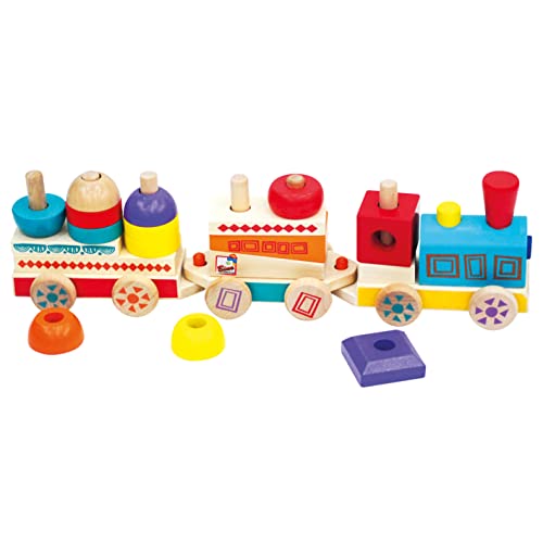 Bino bunter Holzzug MAXI, Spielzeug für Kinder ab 1,5 Jahre (Kinderspielzeug mit 2 Waggons & Bau-Klötzchen, Holzspielzeug mit 21 Teilen, zur Förderung kindlicher Fähigkeiten), Mehrfarbig von Bino world of toys