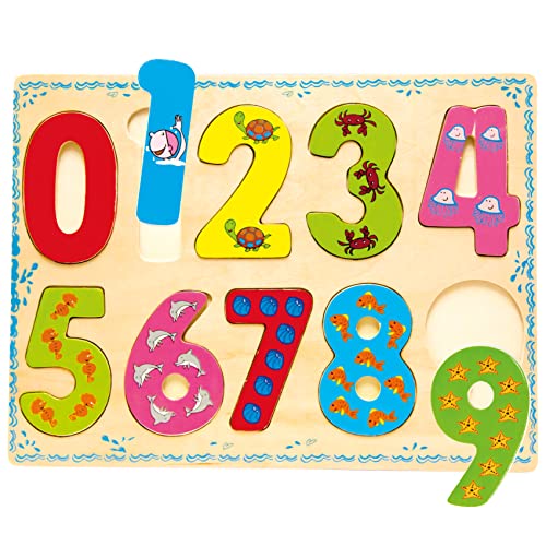 Bino & Mertens 88109 Bino Puzzle Zahlen, Holzspielzeug, Spielzeug für Kinder ab 3 Jahre, Kinderspielzeug (Motorikspielzeug mit 10 Teilen, bunte Zahlen von 0-9, Spielzeug für Vorschulkinder), Mehrfarbig von Bino world of toys