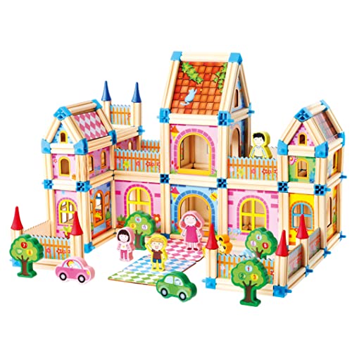 Bino world of toys Holzbausteine Schloss, Spielzeug für Kinder ab 3 Jahre, Kinderspielzeug (Motorikspielzeug mit 268 Teilen, Holzspielzeug) von Bino world of toys