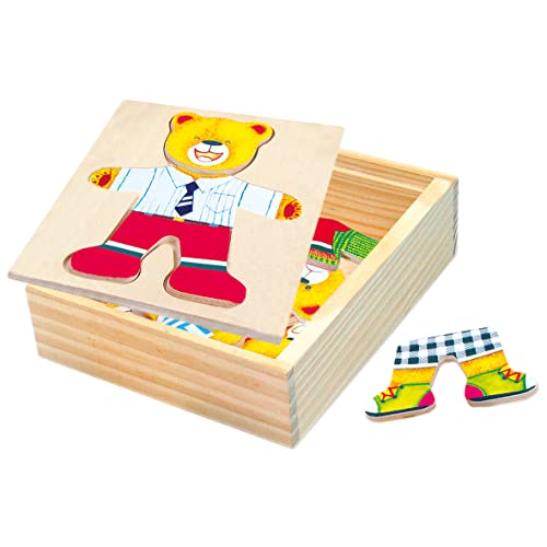 Bino world of toys Ankleidepuzzle Bär Willi, Motorikspielzeug, Kinderspiel (Legepuzzle mit verschiedenen Outfits, Motorikspiel zur Förderung kindlicher Fähigkeiten, stabiles Holzspielzeug)mehrfahrbig von Bino world of toys