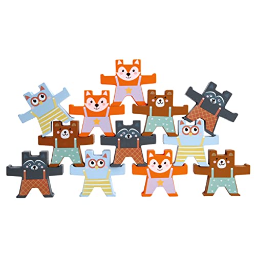 Bino world of toys Holz-Balancierspiel, Bären, Spielzeug für Kinder ab 3 Jahre, Holz-Stapelspielzeug, zum Geschicklichkeit Lernen, zur Entwicklung Konzentration und Motorik, 12 Teile, Mehrfarbig von Bino world of toys