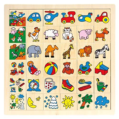 Bino world of toys Legepuzzle "Was gehört wohin", Spielzeug für Kinder ab 3 Jahre (Kinderspielzeug mit 36 Teilen, Holzspielzeug mit 36 Motiven, Motorikspiel für kleine Entdecker), Mehrfarbig von Bino world of toys