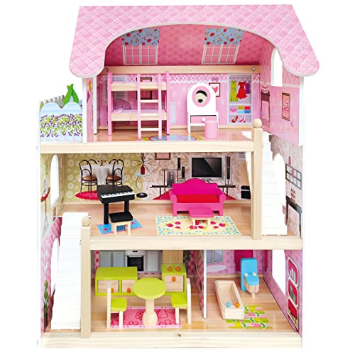 Bino world of toys Puppenhaus mit Balkon, Spielzeug für Kleinkinder ab 3 Jahren, mit 3 Etagen, Treppen, 4 Zimmern und Balkon inkl. 15-TLG. Zubehör, zur Förderung kindlicher Fähigkeiten, Rosa-Design Bino world of toys Puppenhaus mit Balkon, Spielzeug für Kleinkinder ab 3 Jahren, mit 3 Etagen, Treppen, 4 Zimmern und Balkon inkl. 15-TLG. Zubehör, zur Förderung kindlicher Fähigkeiten, Rosa-Design von Bino world of toys