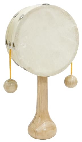 Bino world of toys Trommel mit Handgriff, Handtrommel Rassel, handgehaltene Klingel, Musikspielzeug ab 3 Jahren, Kreativität & motorische Fähigkeiten, hochwertiges Holz mit Lederbezug, beige von Bino world of toys