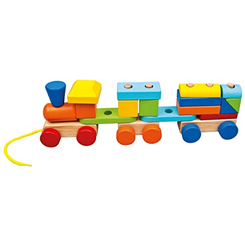 Mertens Holzzug, Spielzeug für Kinder ab 1,5 Jahre (Holzspielzeug mit 2 Wagons, 19 teiliges Kinderspiel, buntes Motorikspielzeug zur Förderung der kindlichen Fähigkeiten, Kinderspielzeug), bunt von Bino world of toys