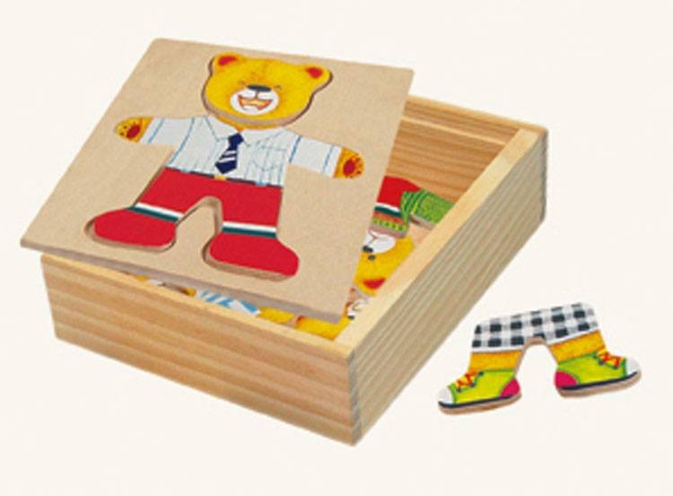 Ankleidepuzzle von Bino, Bär Willi in Holzbox Ankleidepuzzle von Bino, Bär Willi in Holzbox von Bino