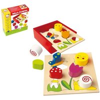 Bino 84154 - Bella Florina, Steckbox Wiese, 2in1 Steckspiel und Sortierbox, 18-teilig, Holz, Motorikspiel von Bino