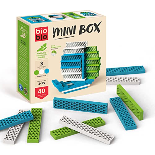 bioblo Mini Box Friendship Mix 40 Stück | Nachhaltige Bauklötze für Kinder ab 3 Jahren | Bunte Holzbausteine Kinderspielzeug | STEM Montessori Spielzeug für Stapel- & Balancierspiele von bioblo