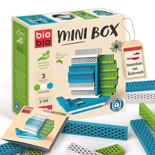 bioblo Mini Box Friendship Mix 40 Stück | Nachhaltige Bauklötze für Kinder ab 3 Jahren | Bunte Holzbausteine Kinderspielzeug | STEM Montessori Spielzeug für Stapel- & Balancierspiele von bioblo