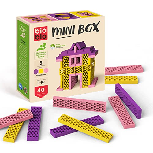bioblo Mini Box Sweet Home Mix 40 Stück | Nachhaltige Bauklötze für Kinder ab 3 Jahren | Bunte Holzbausteine Kinderspielzeug | STEM Montessori Spielzeug für Stapel- & Balancierspiele von bioblo