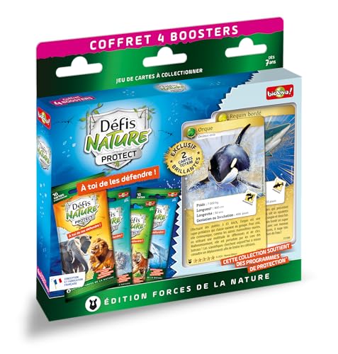 Bioviva Set mit 4 Booster Challenges Nature Protect + 2 glänzende Totemkarten, Ork und Hai, 1 Poster mit der Liste Aller Tiere, ab 7 Jahren - 710299, 710299 von Bioviva