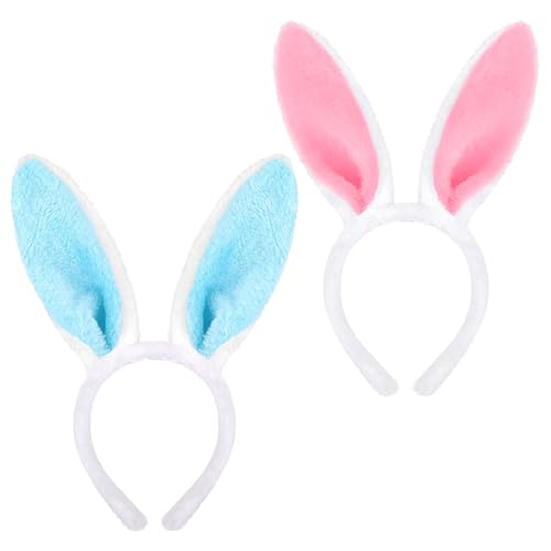 2 Stück Hasenohren Haarreif, Plüsch Hase Ohren Haarbänder, Niedliche Hasenohren Party Stirnband, Ostern ﻿Thema Party Kostüm Zubehör, für Ostern Party Hochzeit Geburtstag Cosplay (Rosa + Blau) von Bipl