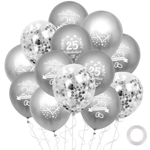 20 Stück Hochzeitstag Luftballons, Silberhochzeit Deko Latexballons, Frauen Männer Jubiläum 25. Deko, für Hochzeit Feier Jubiläum Party 20 Stück Hochzeitstag Luftballons, Silberhochzeit Deko Latexballons, Frauen Männer Jubiläum 25. Deko, für Hochzeit Feier Jubiläum Party von Bipl