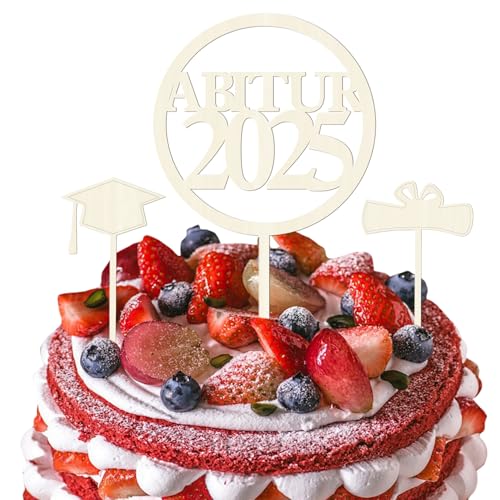 3 Stück Abitur 2025 Tortendeko, ABI 2025 Cake Topper aus Holz, Bestandene Prüfung Cupcake Deko, Tortenstecker Abschlussfeier Geschenk, für Abitur Abschlussfeier Party, Graduation Dekoration von Bipl
