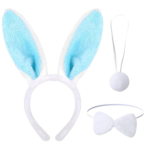 3 Stück Hasenohren Haarreif Set,Niedliche Hase Ohren Haarbänder Stirnband,Plüsch Hasenohren Fliege Schwanz Party Zubehör,für Ostern Karneval Party Cosplay Kostüm Dekoration Kinder Erwachsene (Blau) 3 Stück Hasenohren Haarreif Set,Niedliche Hase Ohren Haarbänder Stirnband,Plüsch Hasenohren Fliege Schwanz Party Zubehör,für Ostern Karneval Party Cosplay Kostüm Dekoration Kinder Erwachsene (Blau) von Bipl