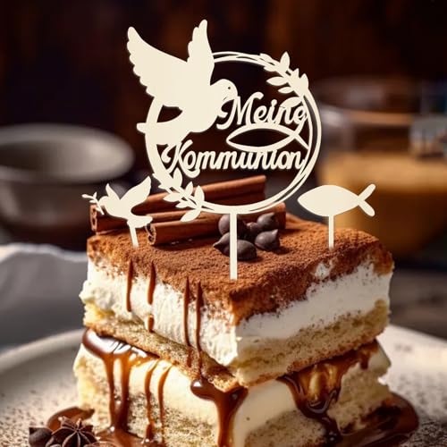 3 Stück Tortendeko Konfirmation, Taufe Holz Tortendeko, Meine Kommunion Cake Topper, Holz Fisch und Taube Konfirmation Deko, Erstkommunion Party Kuchen Deko für Junge Mädchen von Bipl