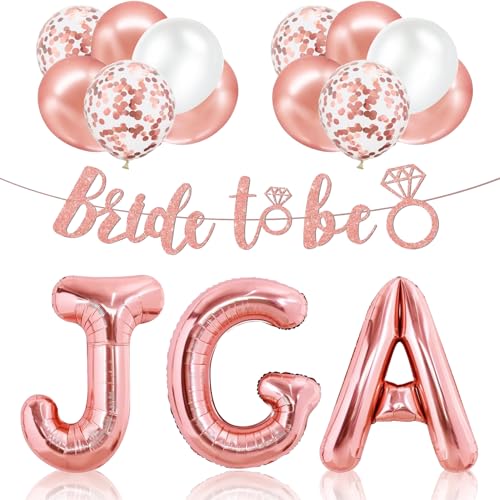 Bride To Be Deko, 32 inch JGA Deko Ballons, Flagge in Roségold, Girlande mit Glitzerpartikeln, 12 inch Junggesellenabschied Frauen Ballon, Bride To Be Luftballons, für Bachelorette Party Hochzeit von Bipl