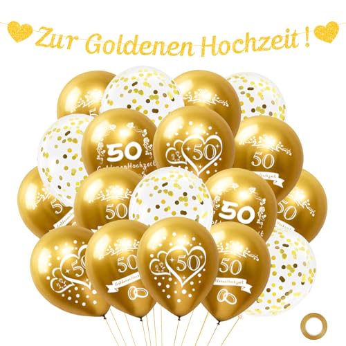 Goldene Hochzeit Deko Set, zur Goldenen Hochzeit Banner, 50. Gold Luftballons, Glitzer Papier Hänge Hochzeitstag Girlande, 50 Hochzeitstag Dekoration Ballons, 50. Jubiläum Goldhochzeit Party Geschenke von Bipl